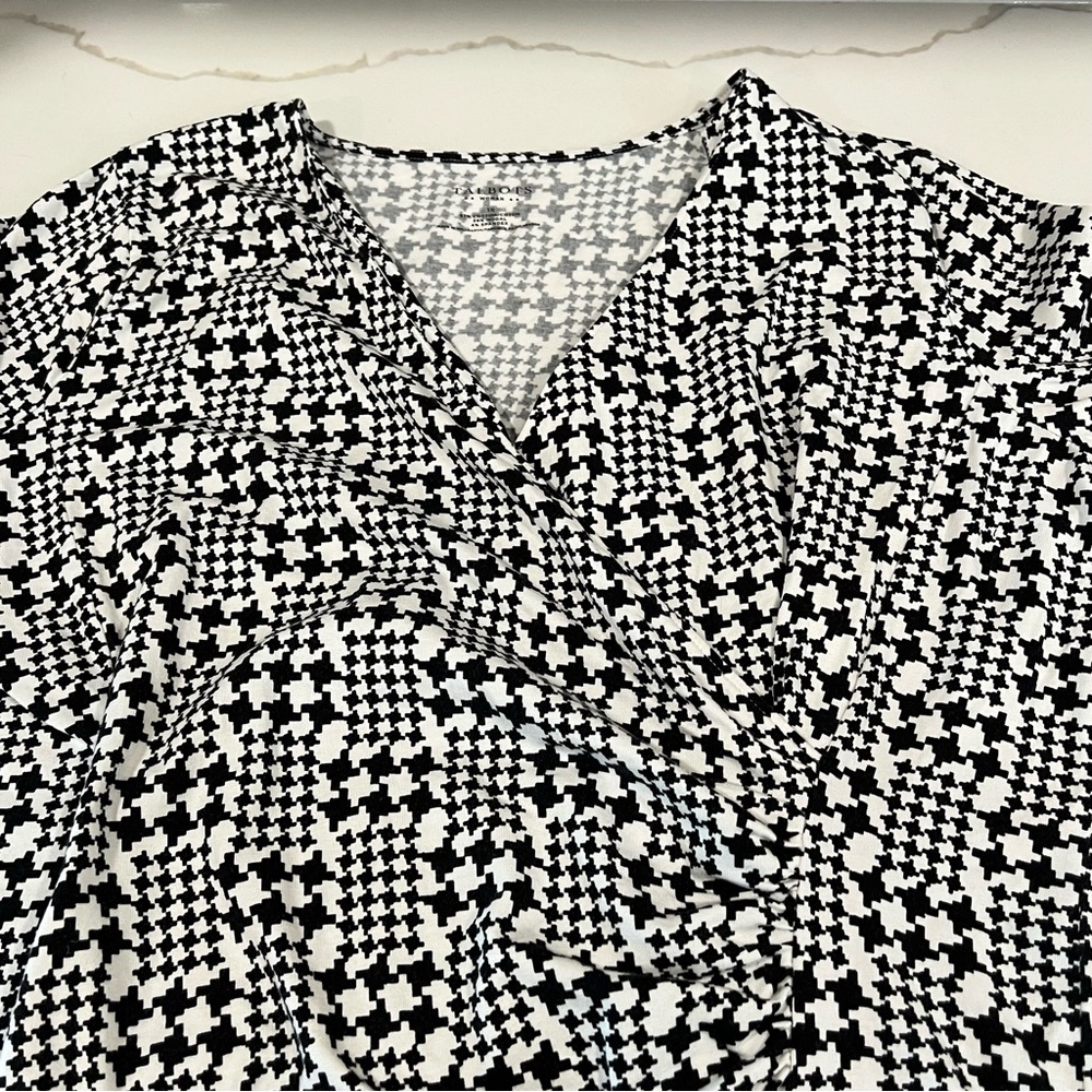 Talbots women's houndstooth style print faux wrap‎ 3/4 sleeve blouse size 1x - Picture 8 of 13
